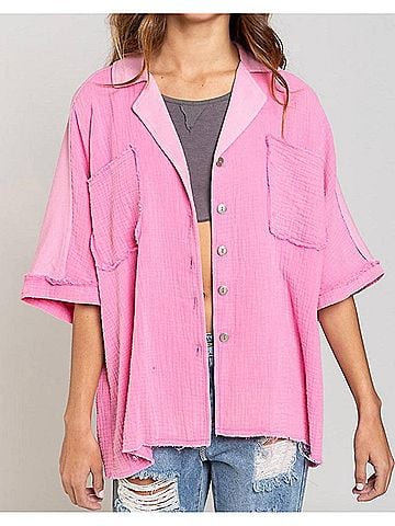 Pol Short Sleeve Shacket in Pink (view 2)
