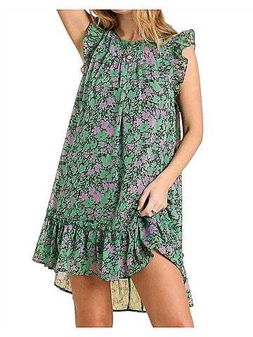 Umgee Floral Flutter Sleeve Dress in Mint Mix (view 2)