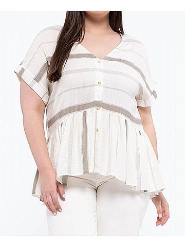 Blu Pepper Striped Button Down Top in Olive (view 2)