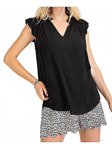 Kori America Ruffled Sleeves Top in Black (view 2)