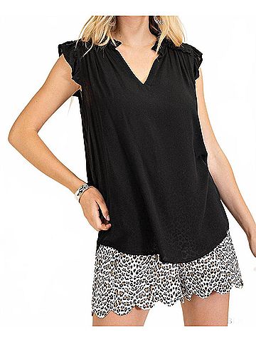 Kori America Ruffled Sleeves Top in Black (view 2)