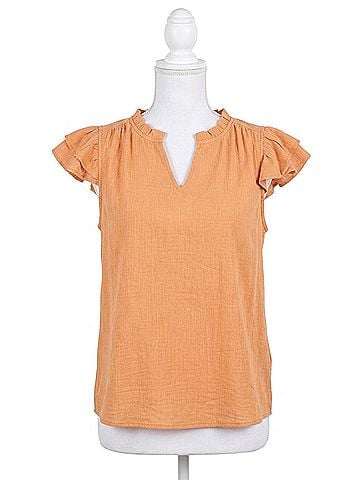 Kori America Ruffle Layered Short Sleeve Top in Peach (view 1)