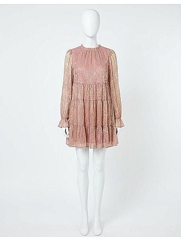 Umgee Rhinestone Embellished Tiered Metallic Dress in Rose Gold (view 1)