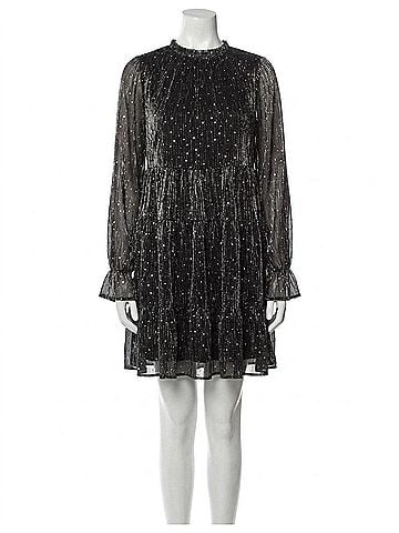 Umgee Rhinestone Embellished Tiered Metallic Dress in Black (view 1)