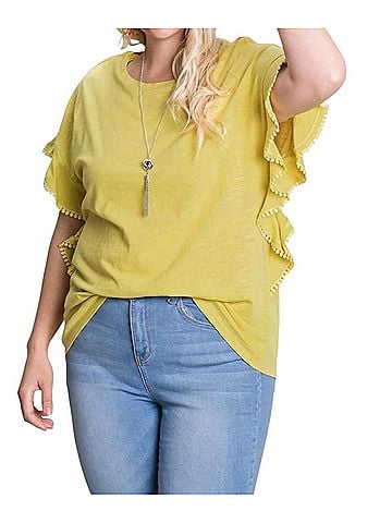 Cotton Bleu Washed Cotton Ruffle Top in Lemon (view 2)
