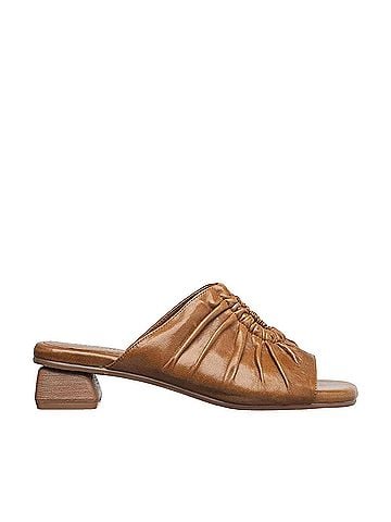 Little Tee's Women's Leah Ruched Leather Sandal in Cognac Nappa (view 1)