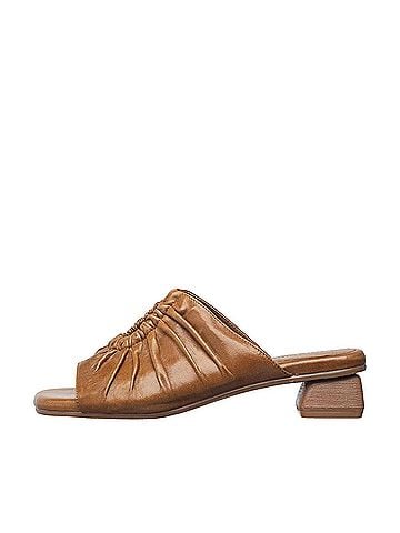 Little Tee's Women's Leah Ruched Leather Sandal in Cognac Nappa (view 2)