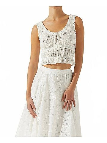 Astr Kissel Tiered Eyelet Top in White (view 2)