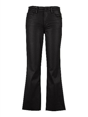 Kut from the Kloth Kelsey Coated High Rise Ankle Flare Raw Hem Pants in Black (view 1)