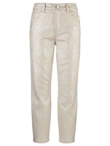 Kut from the Kloth Charlize Metallic Coated High Rise Cigarette Leg Pants in Cream/Silver (view 1)