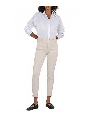 Kut from the Kloth Charlize High Rise Cigarette Leg Pants in Ecru (view 2)