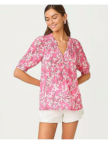 Lilly Pulitzer Elsa Short Sleeve Silk Top in Confetti Pink Liza (view 2)