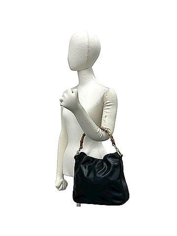 Gucci GUCCI Vintage Bamboo Leather Handbag, Semi-One-Shoulder Bag, Black, 91879 (view 2)