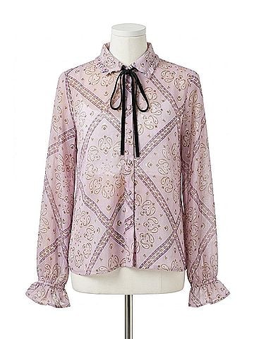 Mystree Women's Tie Neck Blouse in Lavander (view 1)