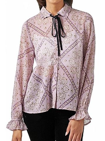 Mystree Women's Tie Neck Blouse in Lavander (view 2)