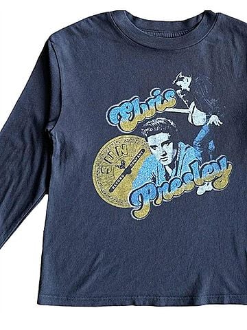 Rowdy Sprout Kid's Sun Records Elvis Presley Long Sleeve Tee 8 Mo in Black (view 2)