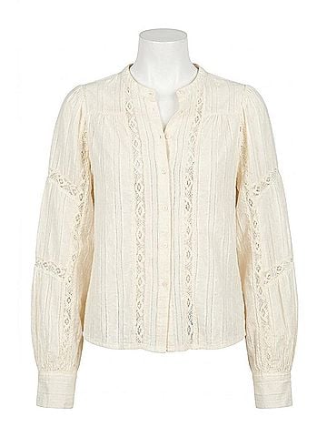Dear John Alberta Long Sleeve Ruffle Blouse in Whitecap Gray (view 1)