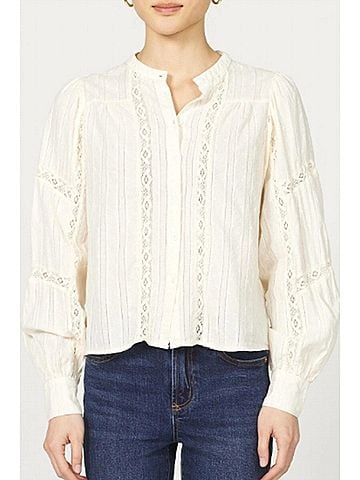 Dear John Alberta Long Sleeve Ruffle Blouse in Whitecap Gray (view 2)