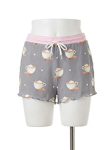 P.J. Salvage Women's Love You A Latte Coffee Print Shorts in Charcoal (view 1)