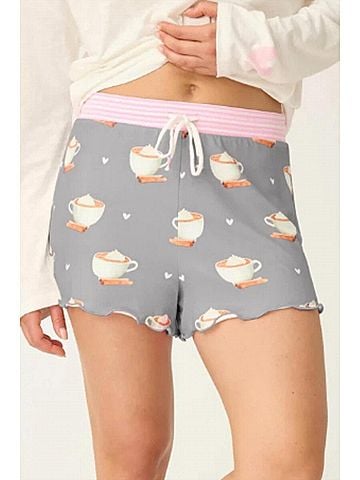 P.J. Salvage Women's Love You A Latte Coffee Print Shorts in Charcoal (view 2)