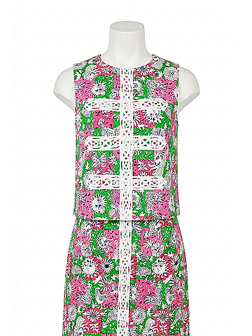 Lilly Pulitzer Annaleese Sleeveless Cropped Top in Cherry Blossom Pink Chicken Check (view 1)