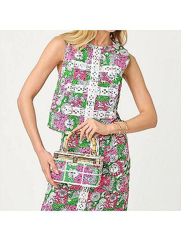 Lilly Pulitzer Annaleese Sleeveless Cropped Top in Cherry Blossom Pink Chicken Check (view 2)