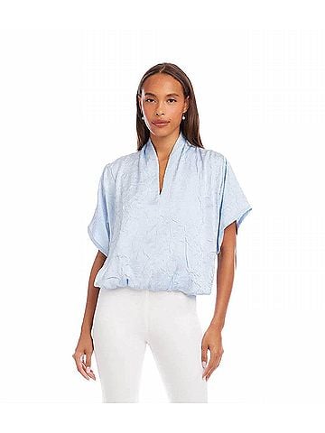 Karen Kane Short Sleeve V-Neck Top in Light Blue (view 2)