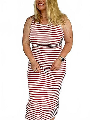 Le Lis Boardwalk Stripes Midi Dress in Red (view 2)