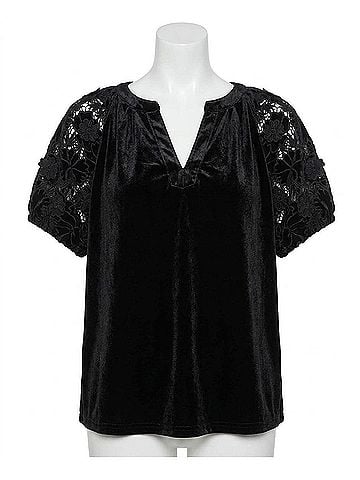 Umgee Velvet And Appliques Top in Black (view 1)