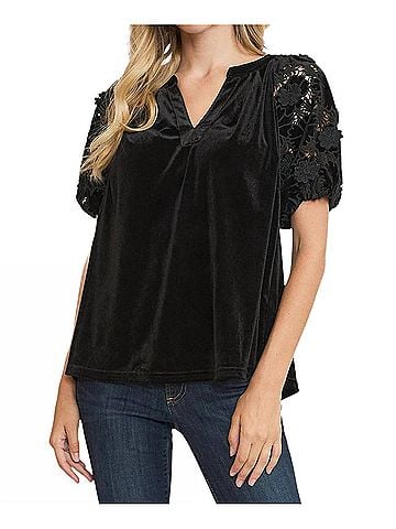 Umgee Velvet And Appliques Top in Black (view 2)