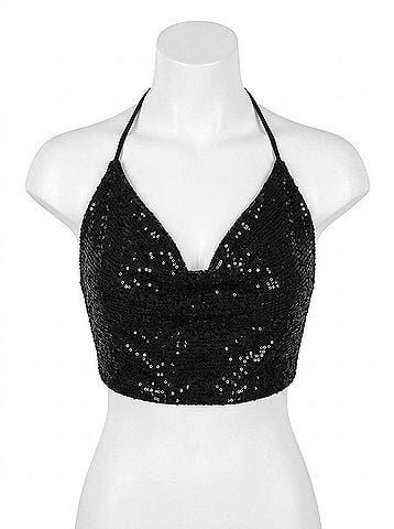 Le Lis All Night Sequin Tie Top in Black (view 1)