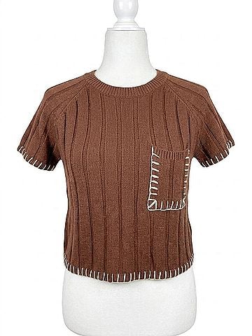 Le Lis Hadley Contrast Stitch Sweater Top in Brown (view 1)