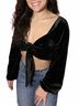 Le Lis Solid Black Luisa Front Tie Top in Black Size M - photo 3