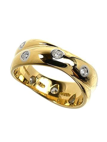 Tiffany & Co. TIFFANY&amp;Co. Tiffany &amp; Co. 18K Yellow Gold (KYG) and Platinum (Pt900) Dots Twist Ring with Diamonds, 6.4g, Women's. (view 1)