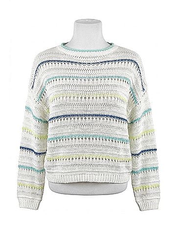 Le Lis Shoreline Striped Crochet Sweater in White (view 1)