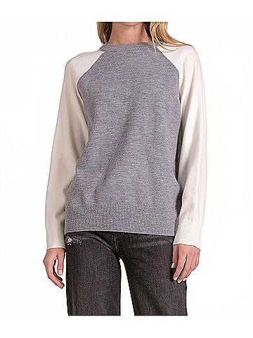 Elan Tatum Crewneck Sweater in Grey/White Colorblock (view 2)