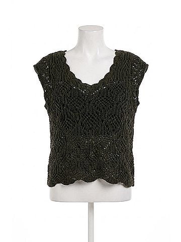 Elan Crochet Cap Sleeve Sweater in Black (view 1)