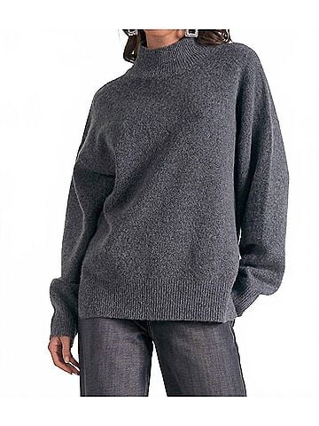 Elan Mockneck Side Slit Sweater in Dark Grey (view 2)