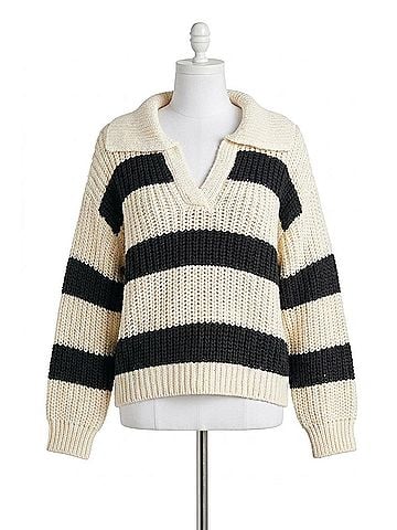 Elan Color Block V-Neck Sweater in Black/White (view 1)