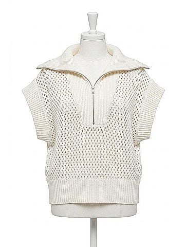 Elan Allie Zip Up Sweater in White (view 1)