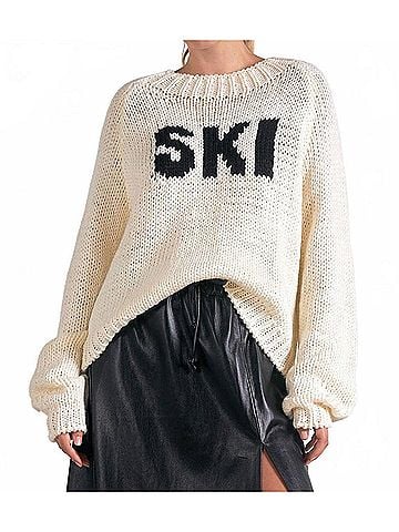 Elan Ski Knit Crewneck Sweater in Off White (view 2)