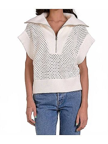 Elan Allie Zip Up Sweater in White (view 2)