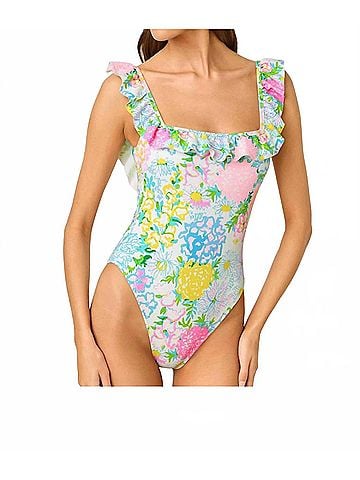 Lilly Pulitzer Aemma Ruffle One Piece Swimsuit in Multi Lilly Garden (view 2)