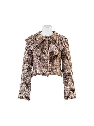 THML Cropped Knitted Collar Cardigan in Brown (view 1)