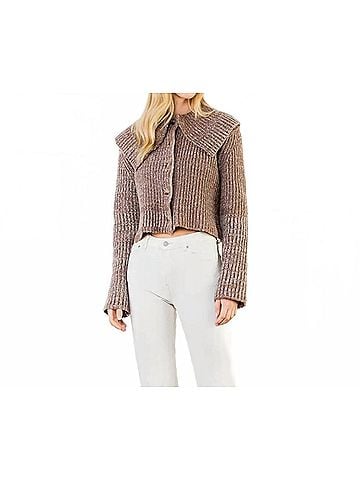 THML Cropped Knitted Collar Cardigan in Brown (view 2)