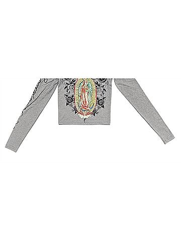 Ed Hardy Women's Mary Long Sleeve Crop Shirt in Heather Grey (view 2)