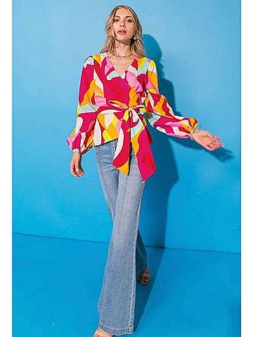 Flying Tomato Shiny Penny Wrap Top in Multi (view 2)