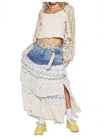 Pol Bluebell Boho Maxi Skirt in Multi (view 2)