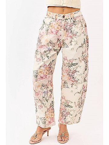 Entro Blooming Fields Barrel Jeans in Cream And Pink Floral (view 2)