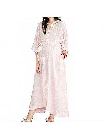 Hatch The Elsa Stripe Linen Blend Maxi Dress in Rose (view 2)